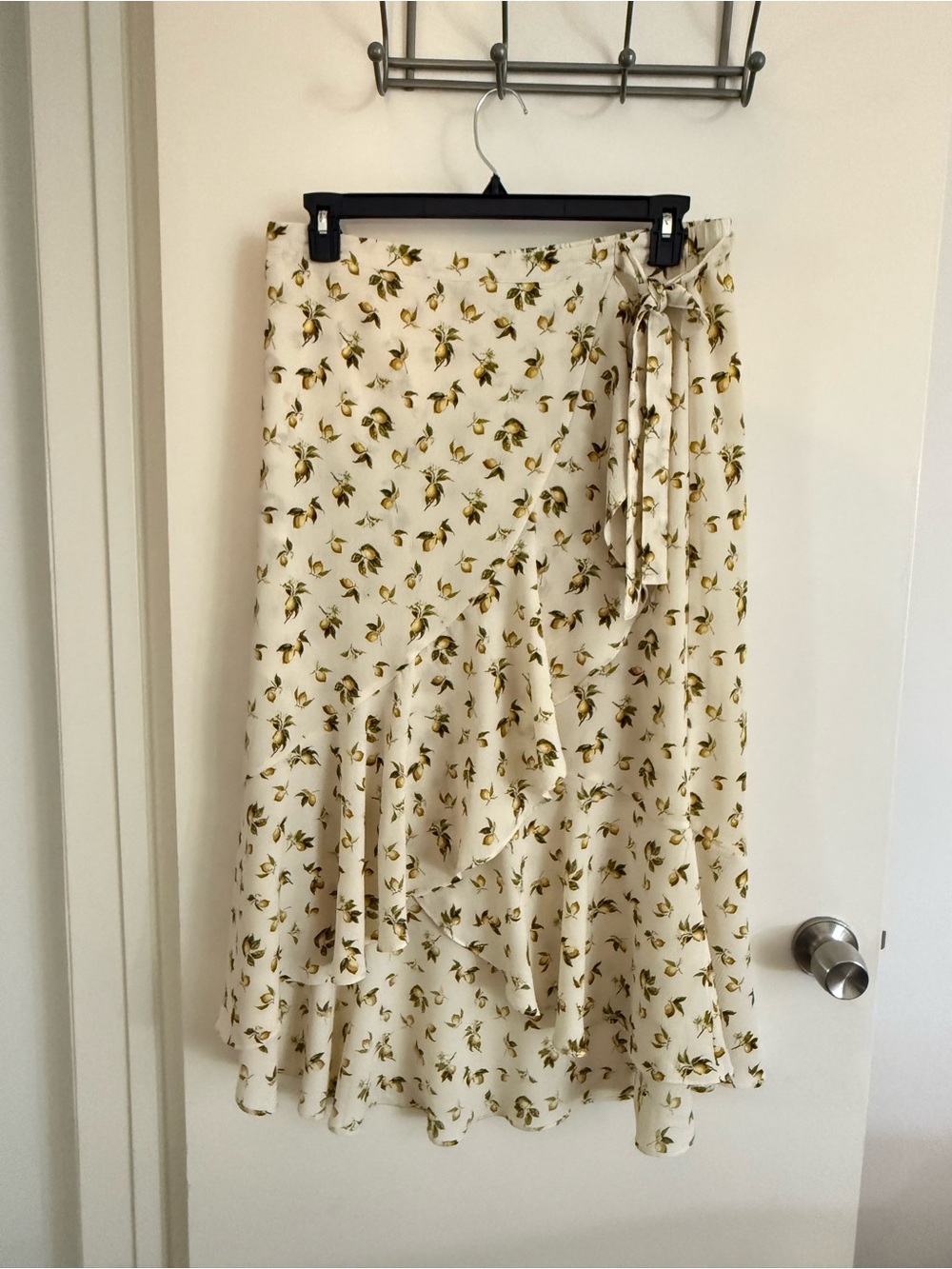 Max Studio Cream Wrap Skirt with Yellow Floral Print